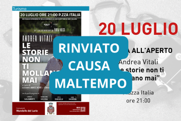 L'immagine riporta la foto dello scrittore Andrea Vitali e i dettagli dell'evento presenti in descrizione
