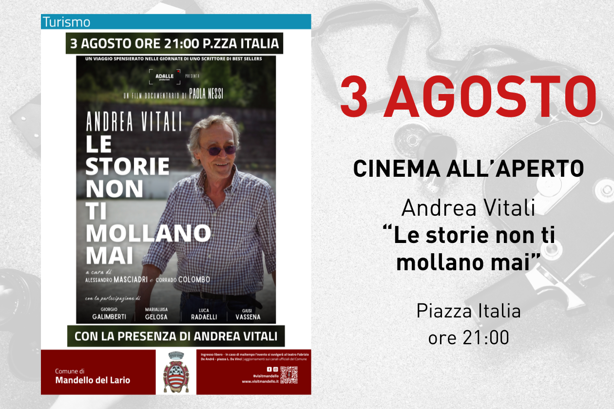 L'immagine riporta la foto dello scrittore Andrea Vitali e i dettagli dell'evento presenti in descrizione