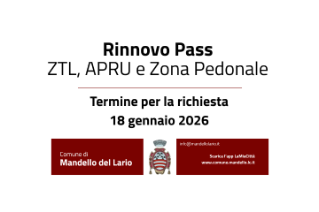 Rinnovo pass ZTL, APRU e Zona Pedonale - Termine per la richiesta 18 gennaio 2026